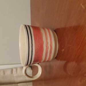 Anthropologie pink, black, and beige striped crackle mug